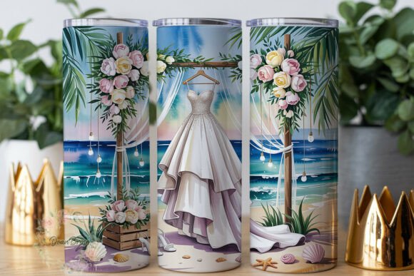Beach Wedding Gown Tumbler Wrap PNG