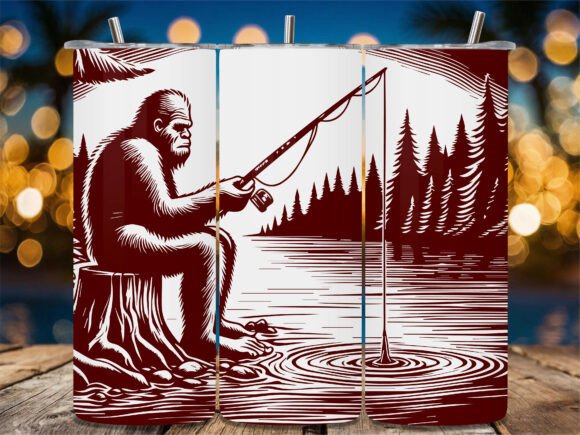 Bigfoot Fishing Lake Scene Tumbler