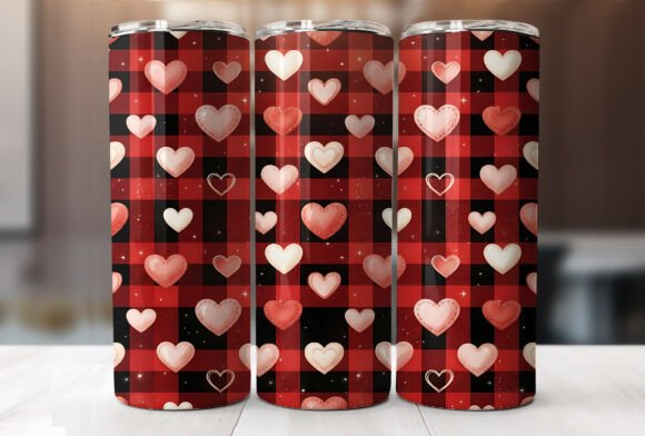 Buffalo Plaid Hearts Valentine Tumbler