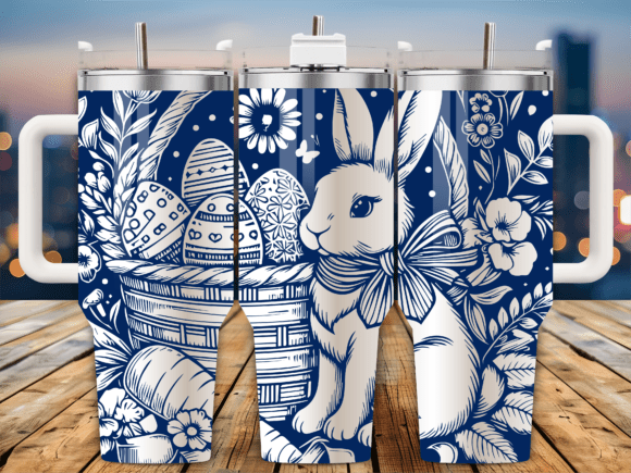 Bunny Basket Garden Scene Laser Tumbler