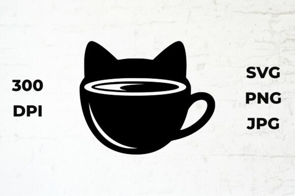 Cat Coffee Cup Silhouette Vector