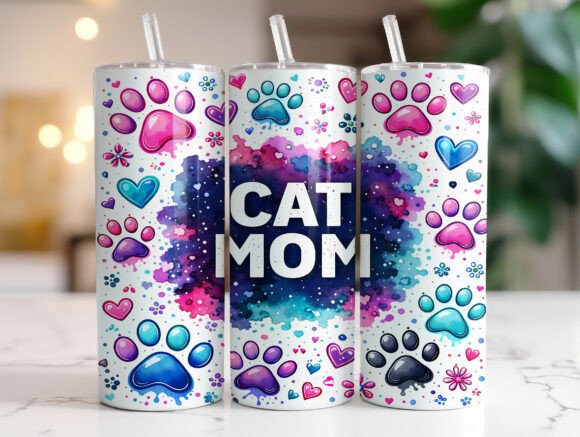 Cat Mom Paw Print 20 Oz Tumbler Wrap