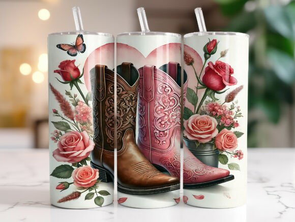 Country Couple Boots Floral 20oz Tumbler