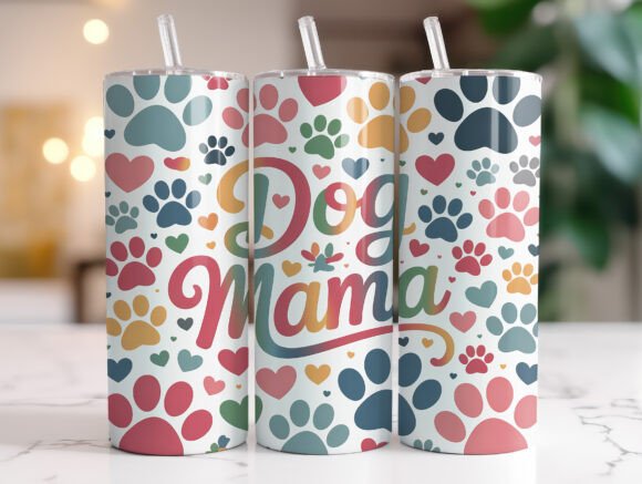 Dog Mama Paw Heart 20oz Tumbler Wrap PNG