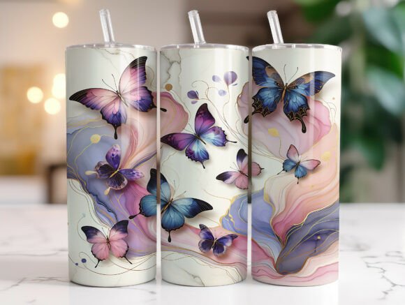 Elegant Butterfly Marble Tumbler Wrap