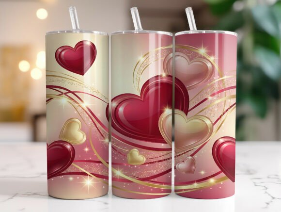 Elegant Gold Pink Hearts Tumbler Wrap