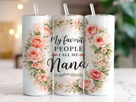 Floral Nana 20oz Tumbler Wrap PNG Design