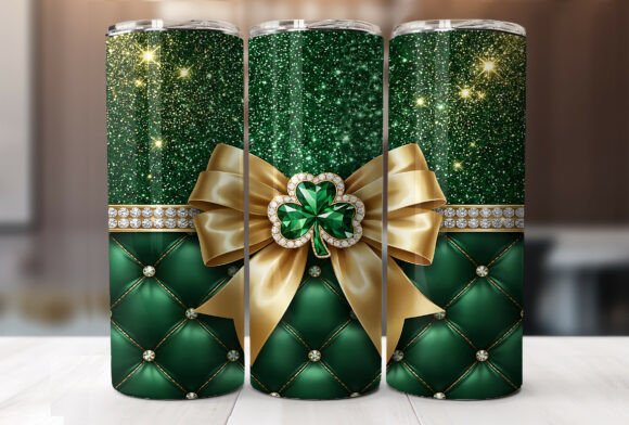 Green Glitter Shamrock Bling Tumbler