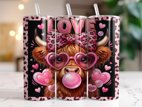 Highland Valentines Day Tumbler Wrap PNG
