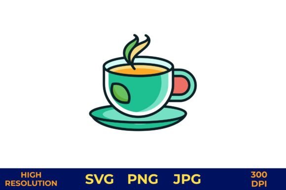 Hot Tea Cup with Steam and Banana Leaf