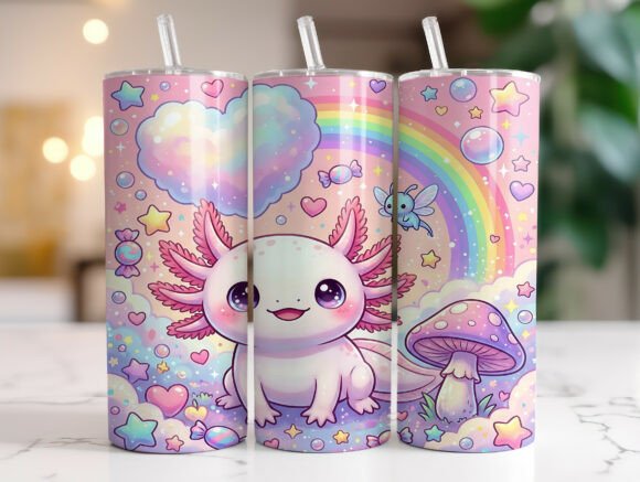 Kawaii Axolotl 20oz Tumbler Wrap PNG