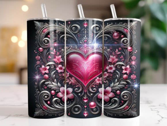 Luxury Black Pink Heart 20oz Tumbler PNG