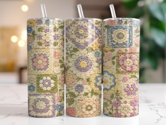 Pastel Crochet Patchwork Tumbler Wrap