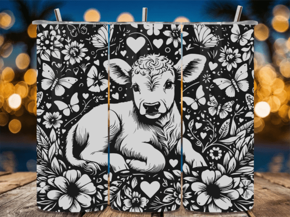 Peony Baby Cow Calf Laser Tumbler Wrap