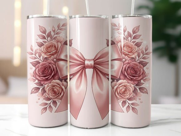 Pink Rose Bow Floral 20oz Tumbler Wrap