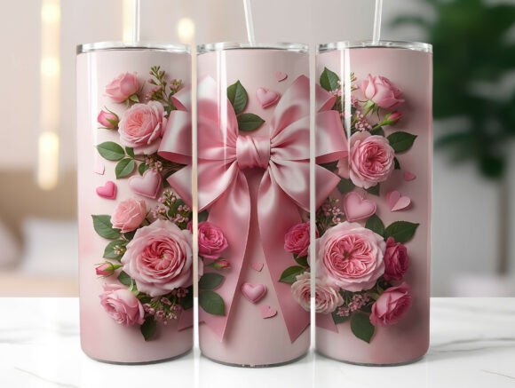 Pink Rose Bow Valentine Tumbler Wrap