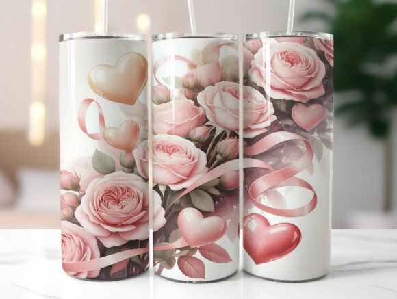 Pink Rose Heart Valentine Tumbler Wrap