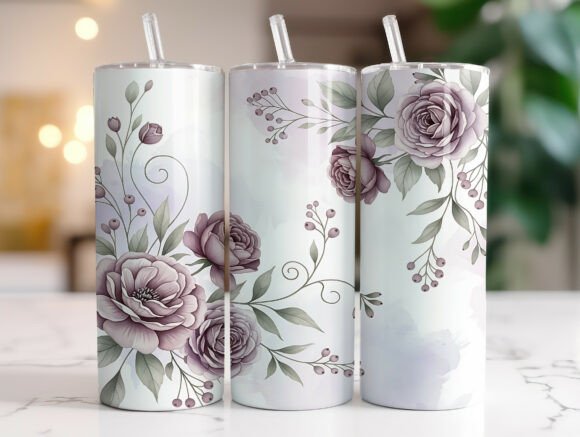 Purple Floral 20 Oz Tumbler Wrap PNG