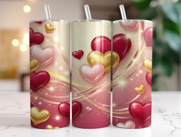 Romantic Pink Gold Heart Tumbler Wrap