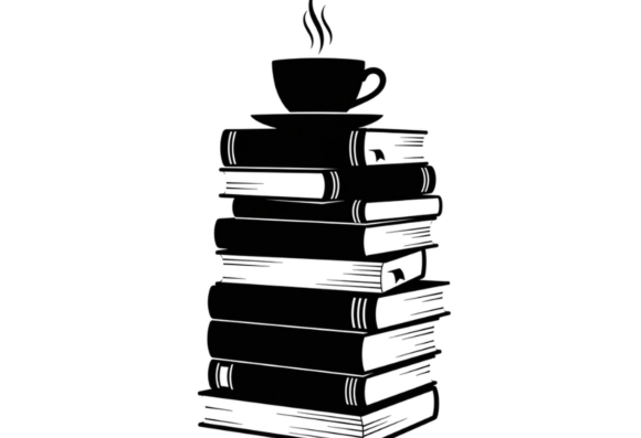 Stack of Books and Coffee Cup Silhouette