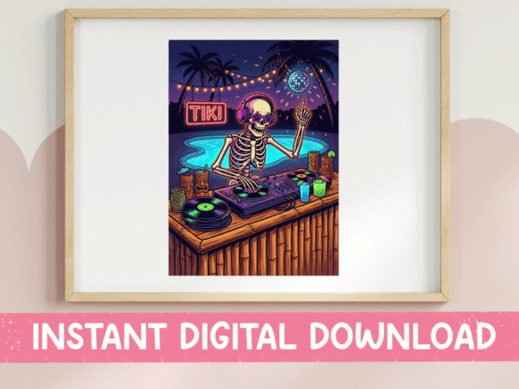Tiki Bar Skeleton DJ Pool Print: A Designer's Review