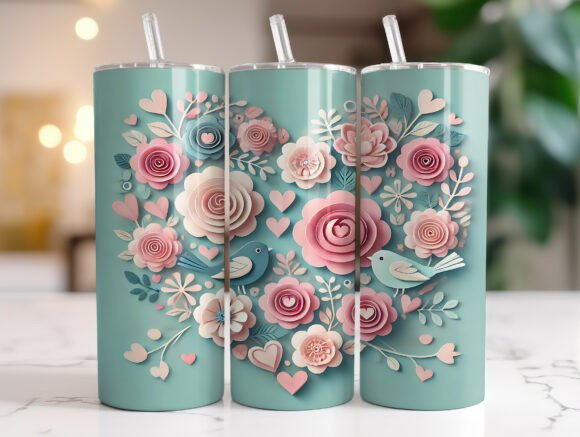 Valentine Floral Birds 20oz Tumbler Wrap