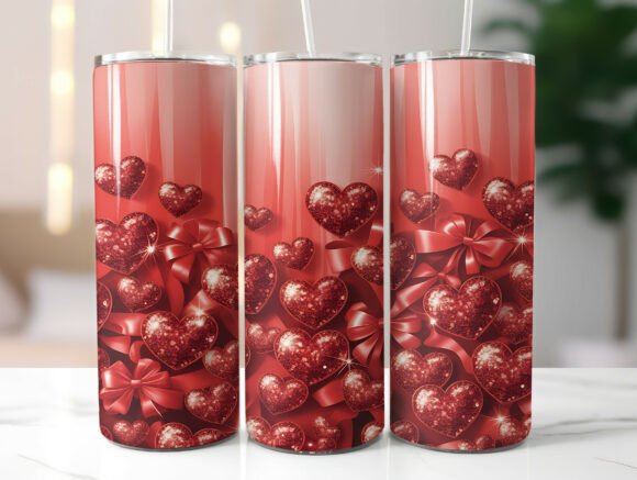 Valentine Glitter Heart Tumbler Wrap