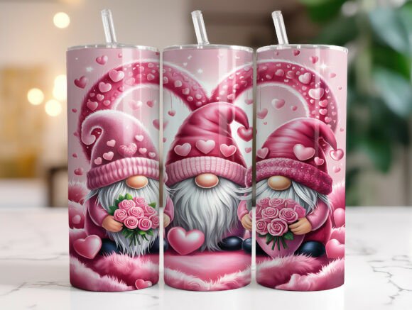 Valentine Gnome Pink Heart Tumbler Wrap