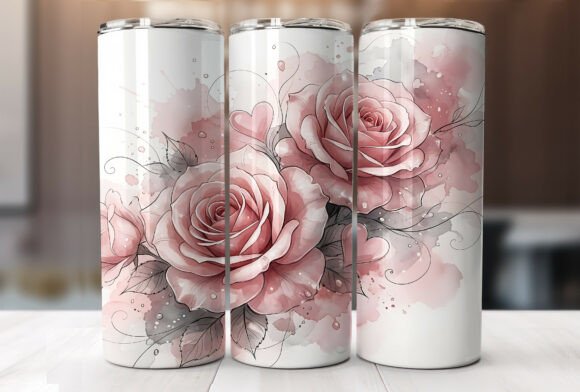 Valentines Pink Rose Tumbler Wrap PNG