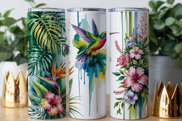 Watercolor Hummingbird Floral Tumbler